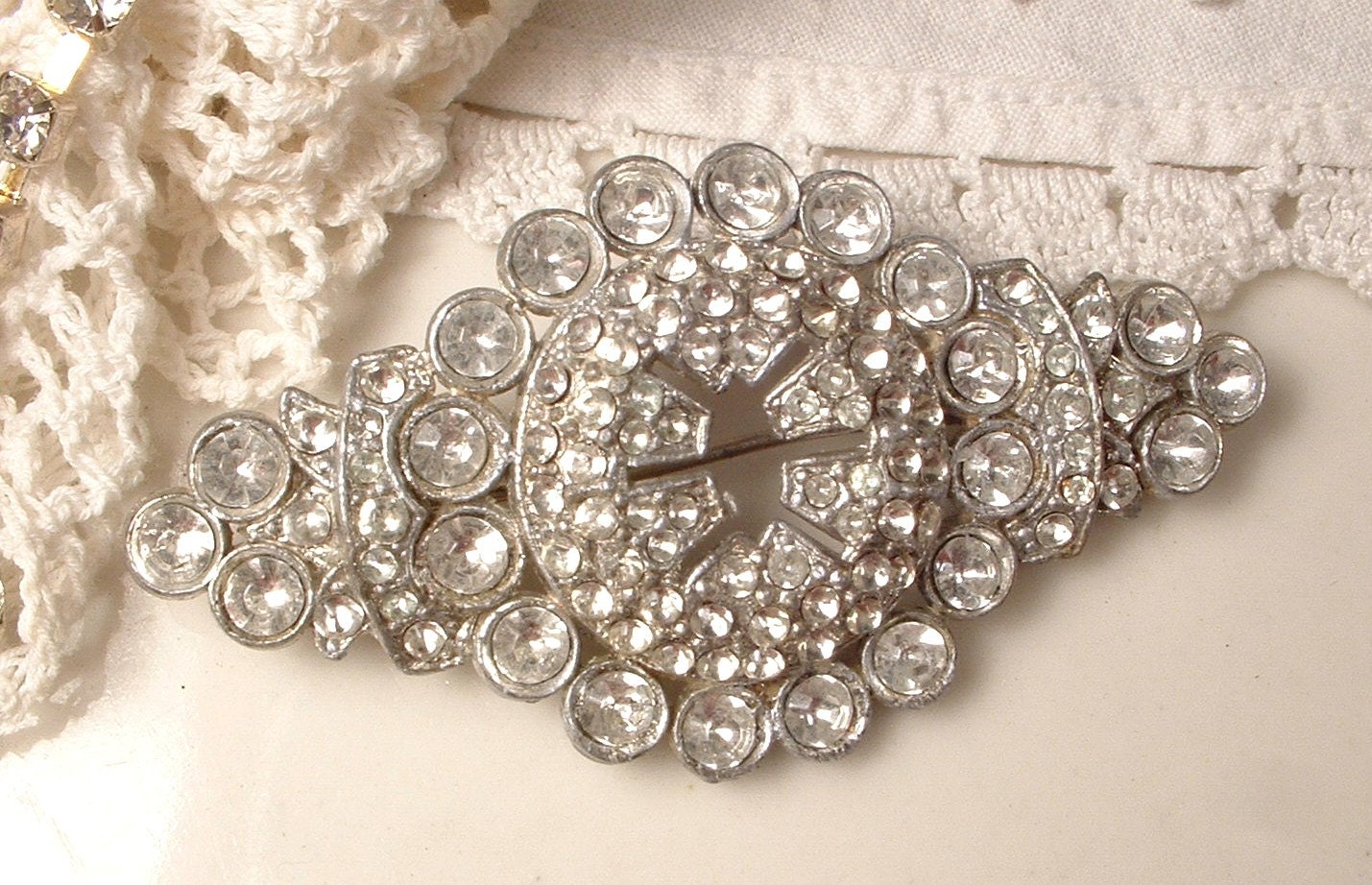 Brooch OR Hair Comb, 1920s - 1930s Art Deco Clear Rhinestone Encrusted TRUE Vintage Heirloom Bridal Brooch or Haircomb Downton Abbey