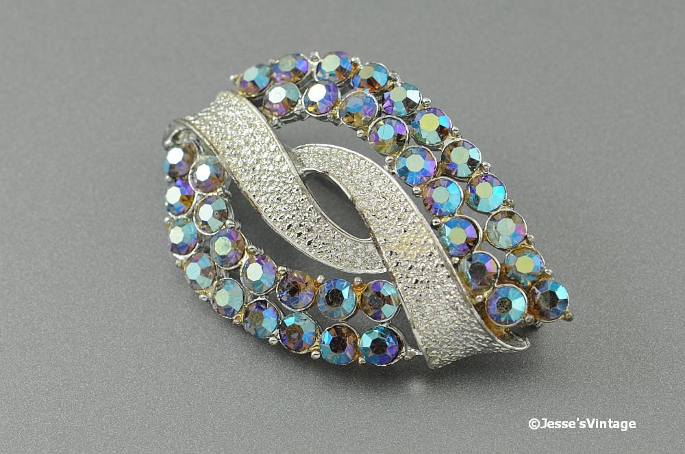 Vintage Brooch Coro Pegasus Blue AB Rhinestone Abstract