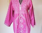Vintage Peasant Top, Ethnic, Embroidered, Raspberry Sherbet, Gypsy, Festival, Size Small