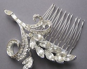 Silver Rhinestone Leaf Hair Comb - Vintage Adorned