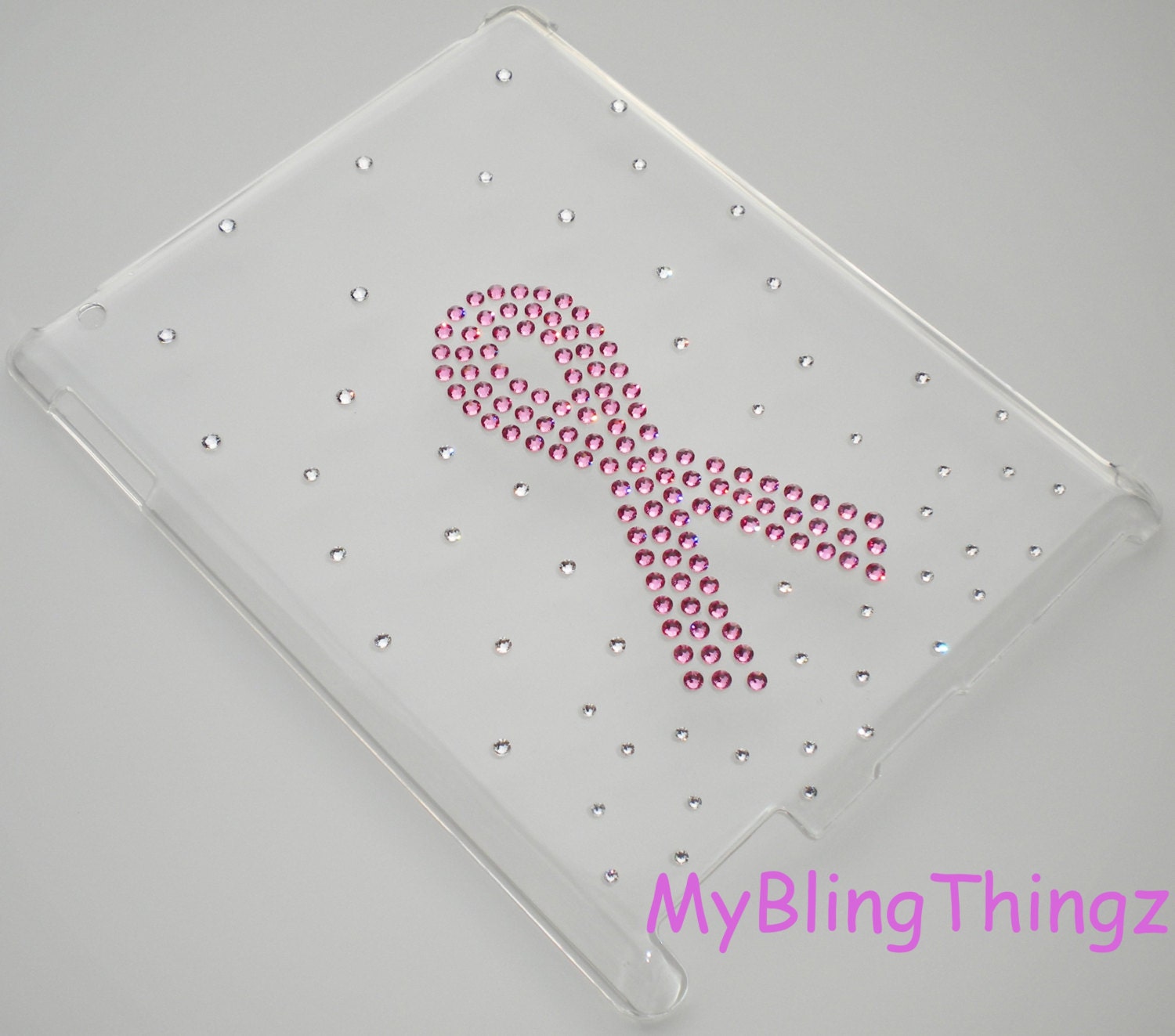 For iPad 2 - Pink Breast Cancer Ribbon Crystal Rhinestone Diamond BLING Handmade Case using 100% Swarovski Elements