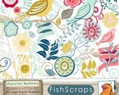 Retro Spring Flower Clip Art - Fanciful Notions - Birds & Swirls - Flourishes - Floral Images - DIY Invitations or Mothers Day Gifts Il_170x135