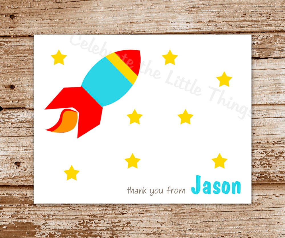 SET of 8 ROCKET Ship Note Cards : Personalized Stationery, Thank You Notecards, Outer Space Il_170x135