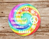 SET of 12 TIE DYE Favor Tags, Stickers : Peace Sign, Personalized - Printed Il_170x135