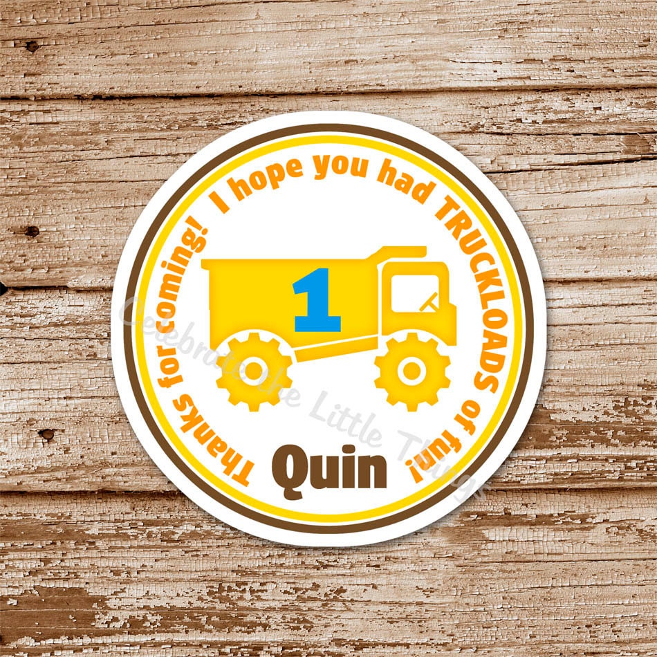 SET of 12 CONSTRUCTION Zone Favor Tags or Stickers : Dump Truck, Personalized Il_170x135
