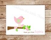 SET of 8 Tweet BIRDIE Thank You Cards  :  personalized stationery, note cards