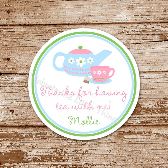 SET of 12 TEA Party Favor Tags, Stickers : Personalized Il_570xn