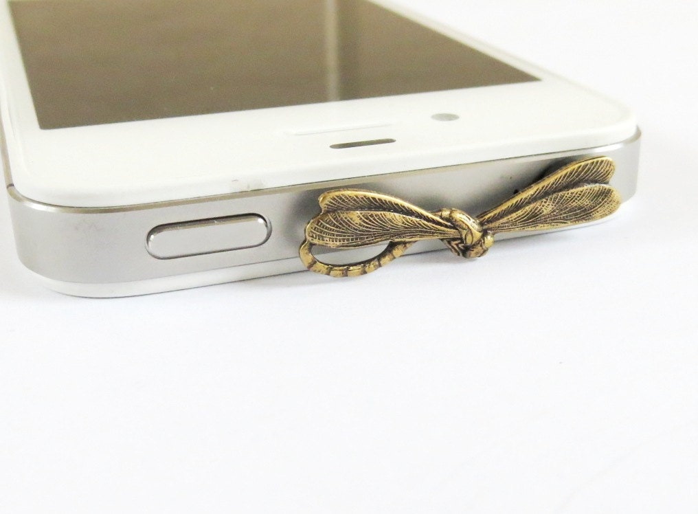Dragonfly iPhone Dust Plug- Anti-Dust Plug For Headphone Jack- Cellphone/ iPhone Accessories- Brass Finish