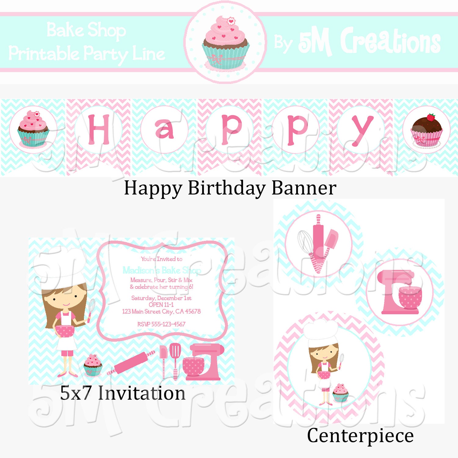 BAKE SHOP Birthday Party Package - Baking Party Printables - Baking Party Invitation - Cupcake Party Invitation - Cupcake Party Package