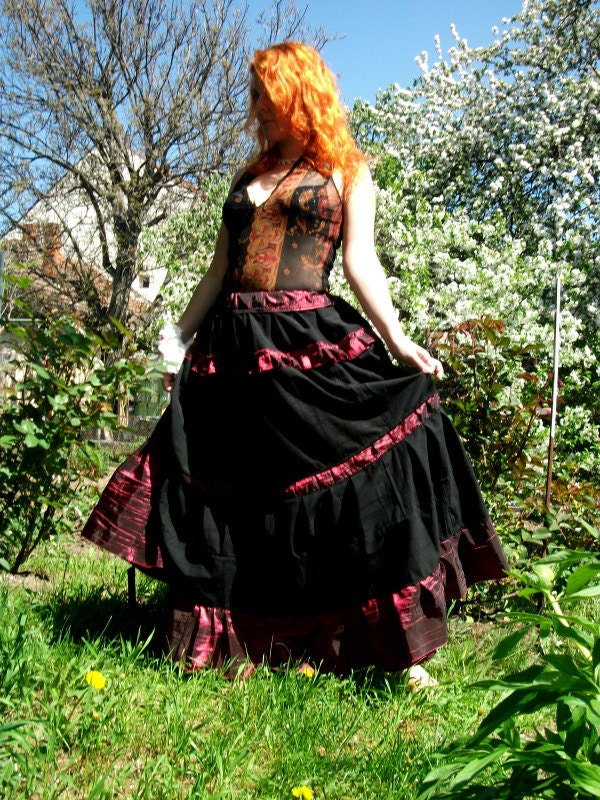 skirt, gypsy skirt,goth,maxi skirt, long skirt, boho,tribal fusion,patchwork,noire,marie antoinette,steampunk,victorian,spring fashion,women