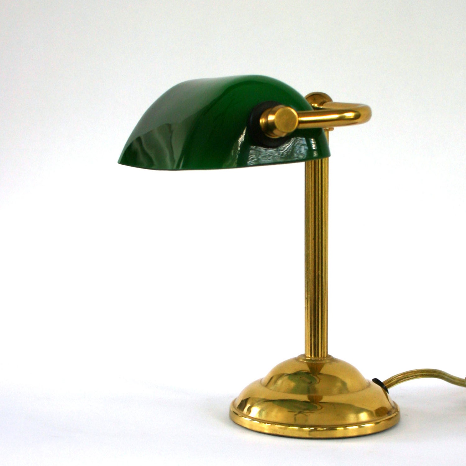 Small Bankers Lamp. Brass. Glass. Kelly Green. Emerald. Home Office. Desktop Desk Light. Library Decor. Bedside. Industrial. Fathers Day.
