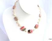 Bridal gemstone necklace, rhodochrosite and pearl wedding necklace, sterling silver fine jewelry