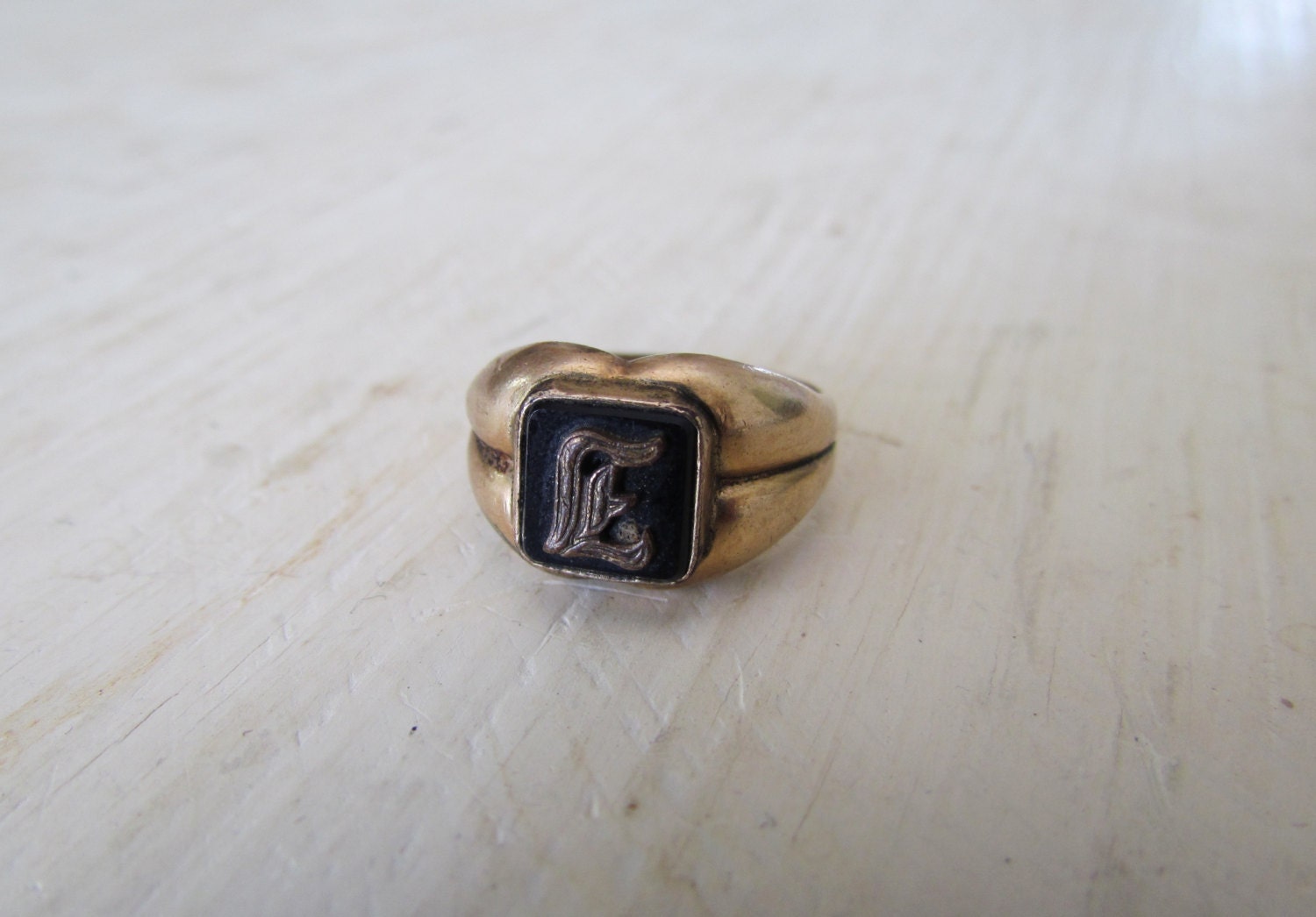 Antique Art Deco Signet Ring Monogram E c.1920s