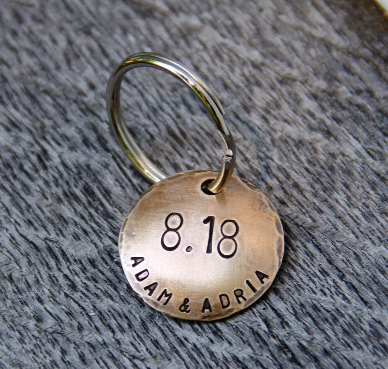 Custom Stamped Keychain - On This Day - Great gift for Weddings, Anniversaries in 1'' Bronze