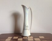 Vintage Ceramic Vase - Happy BIrthday Vase with Handle - Gold Leaf