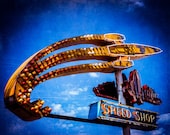Austin Neon Sign - Vintage Sign - Rocket - Austin Texas - Yellow and Blue - Speed - Retro Sign - 11 x 14 Print - Fine Art Photo