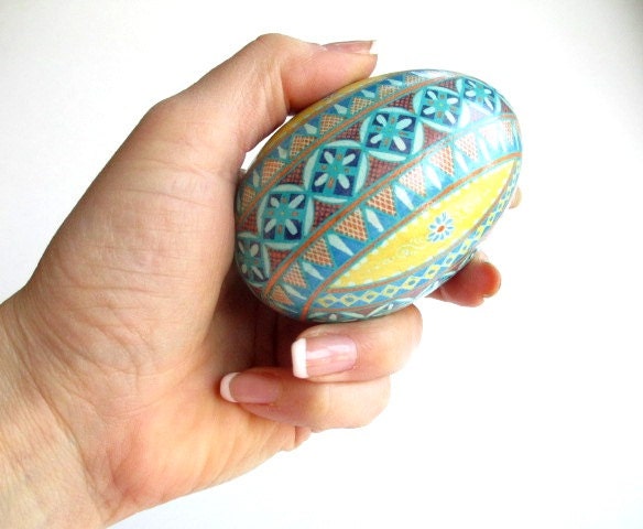 sale Goose  Egg Pysanka, Ukrainian easter egg, batik painted Duck  egg shell