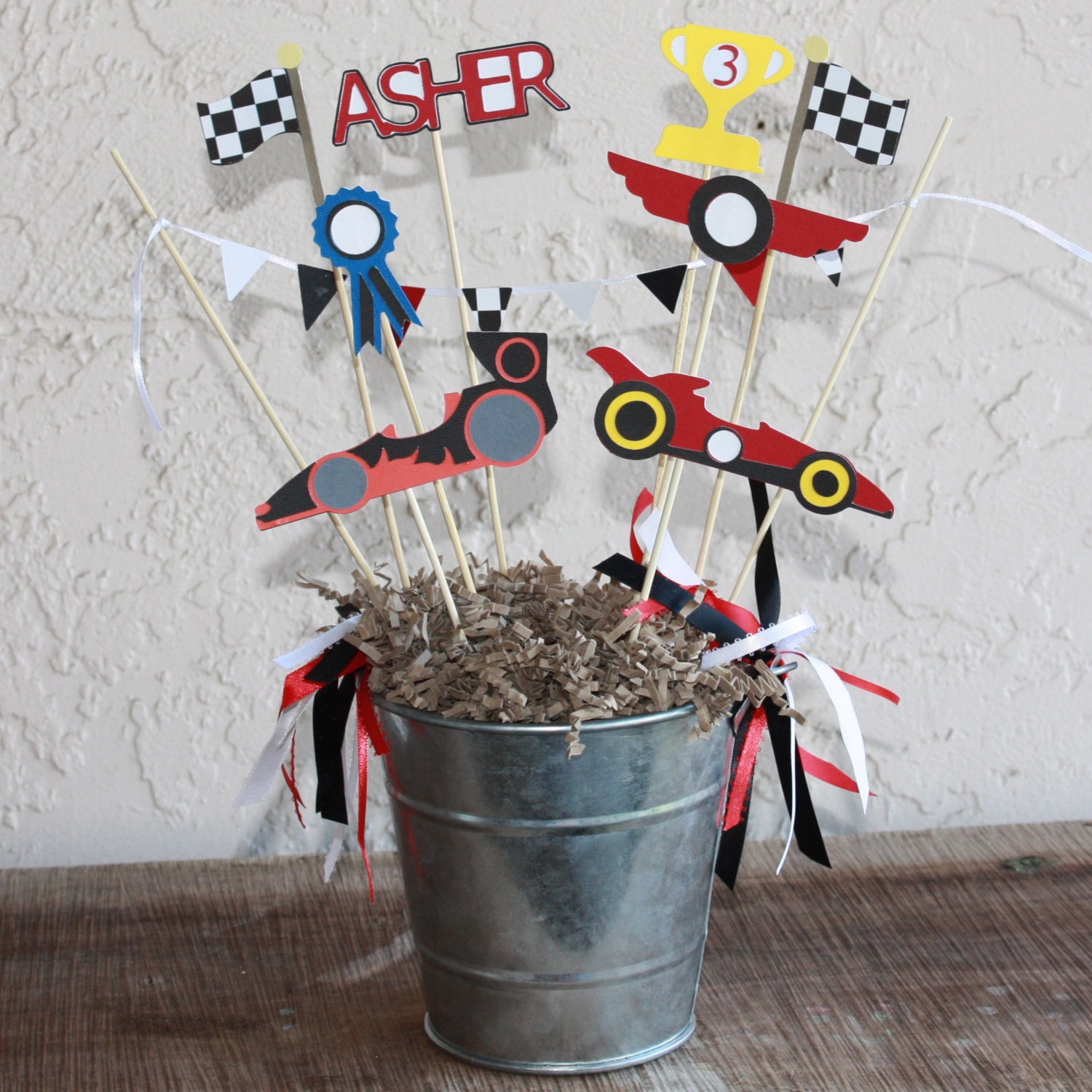 race car birthday party centerpiece for a child