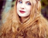 Orange Floral and Black Ivy Leaf Trim Halloween Fairy Festival Flower Hair Crown Hair Garland