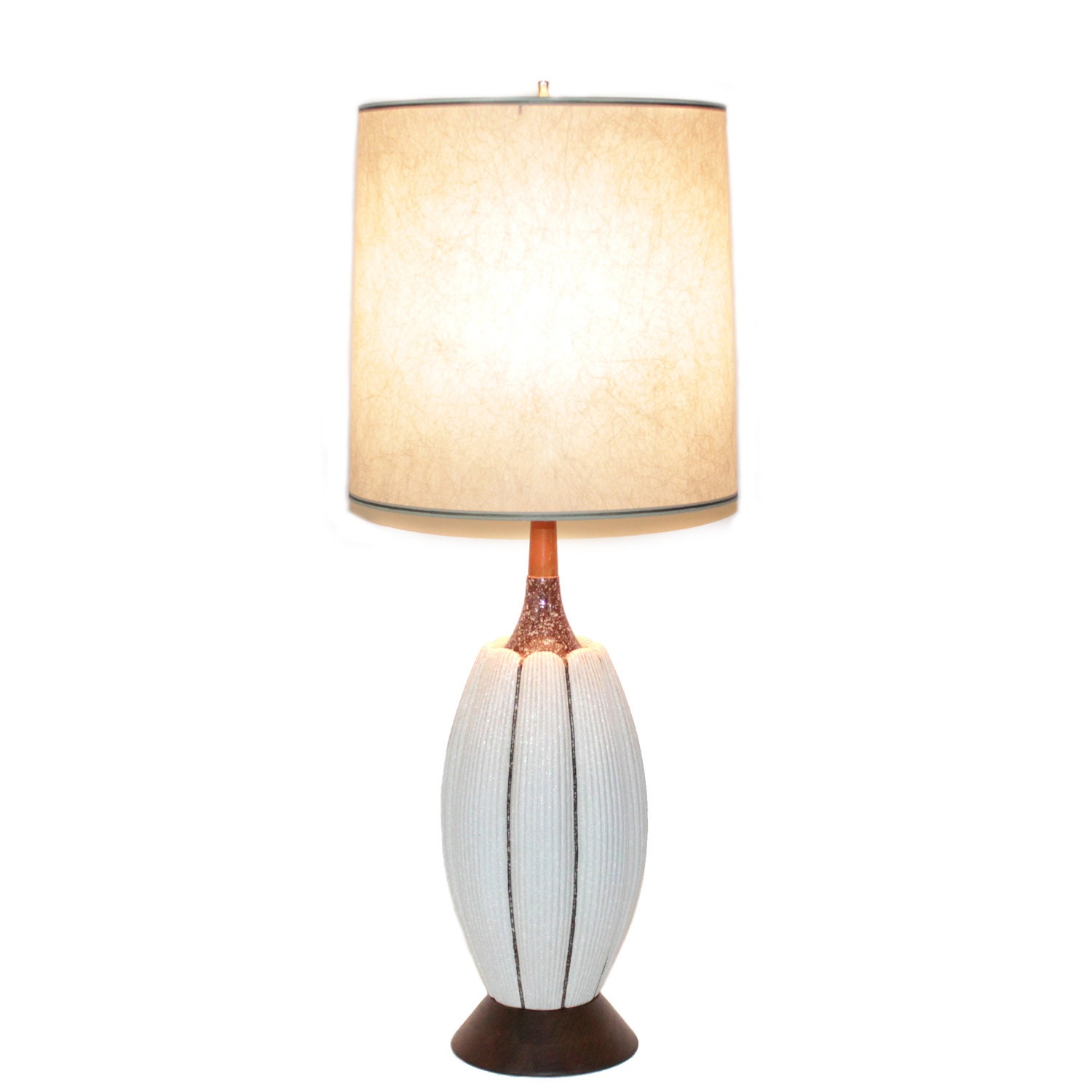 Danish Modern Ceramic Lamp with Fiberglass Shade . Mid-Century