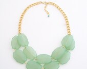 Double Row Bead Necklace, Mint -- rows of chunky faceted beads and gold chain statement necklace . handmade jewelry by MoshPoshDesigns