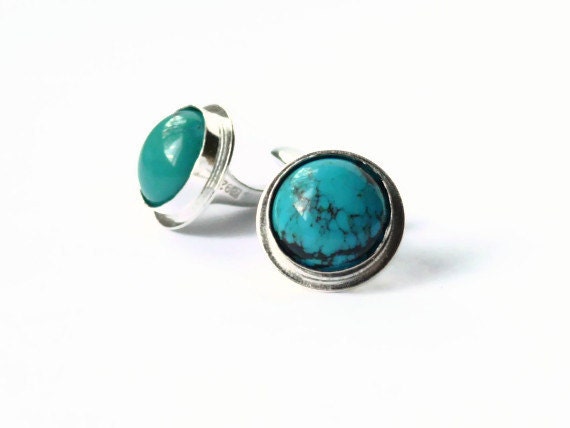 Turquoise cufflink solid sterling silver cufflinks Stone cufflinks mens cuff links aqua blue wedding gemstone cufflinks