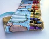 Crayon Roll, Blue Tan Outer Space Alien, 16 Count