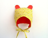 Baby Bonnet, Yellow Green Coral Bicycle Flowers, 6 months