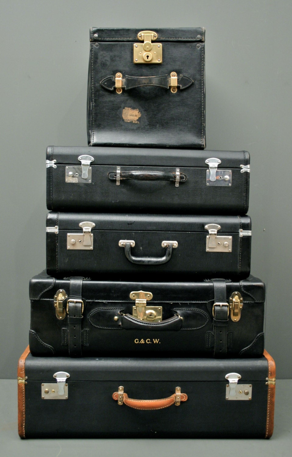 Vintage Black Suitcase with leather trim - Circa 1940's