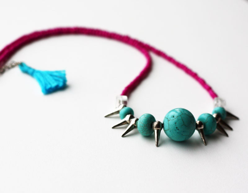 Neon Spike Necklace - Hot Pink Necklace - Turquoise Necklace - Spike Jewelry