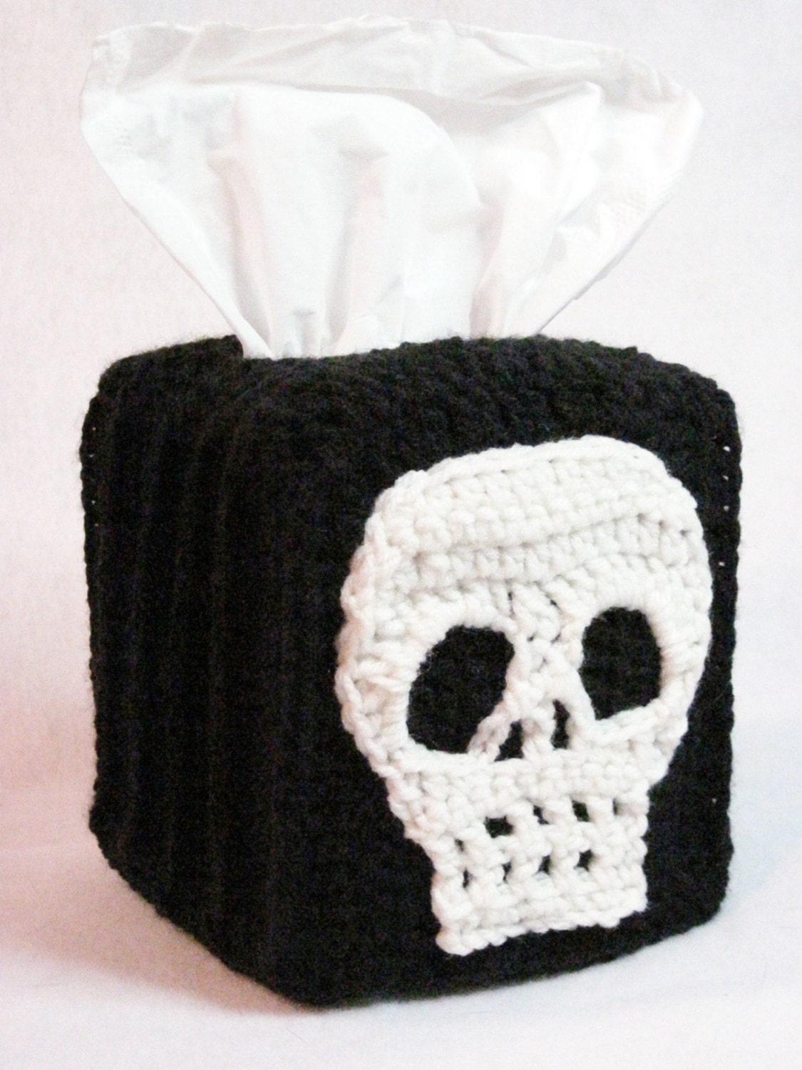 Skull Tissue Box Cover in Black and Bone Crochet