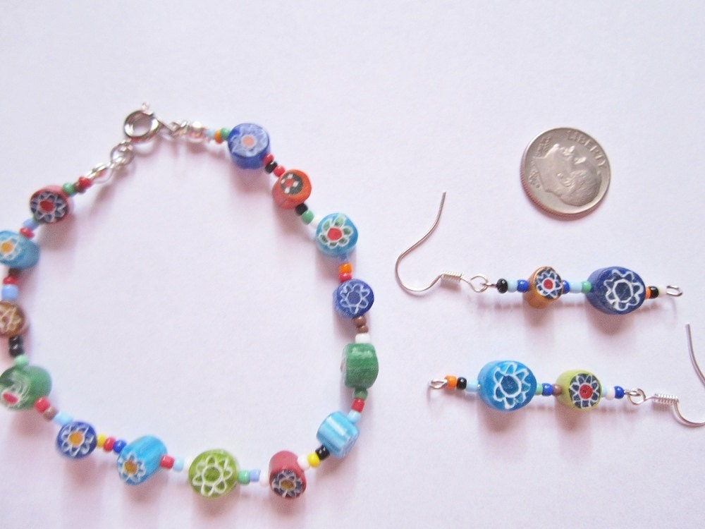 Millefiori Bracelet and Earrings Set
