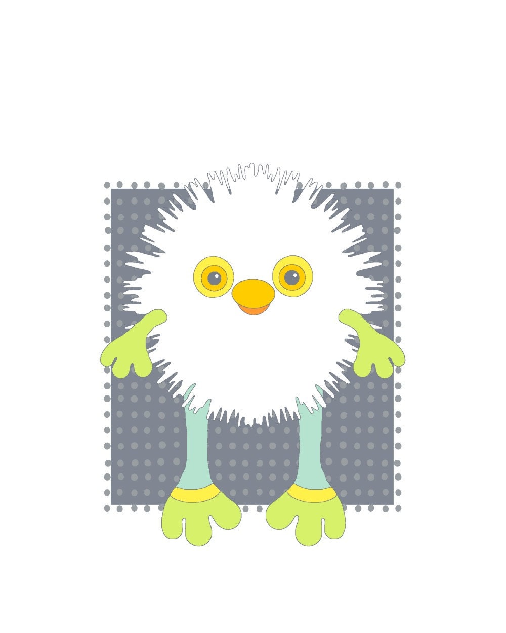 Monster print, digital art, nursery wall art, children room decor, kids room, gray, white, 47