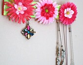 Jewelry organizer - Pink Spring Flowers - repurposed from scrap wood by Lolailo