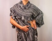 Wrapping Me Softly / Luxury Crochet Knit  Poncho Shawl Wrap Black Charcoal Grey Unique Ombre Sweater Poncho Cardigan Jacket  By Lilithist
