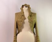 You Make My Day / Shrug Bolero Army Green Sweater Cardigan Hand Knit Crochet 3/4 Sleeve Bolero Jacket By Lilithist