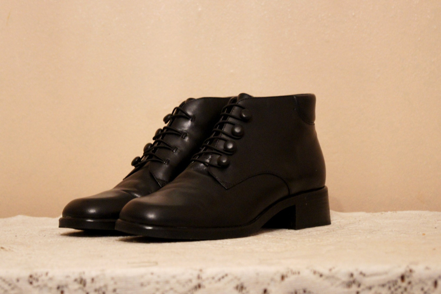 90s grunge Black Lace Up Ankle Boots Size 7.5 Black Leather Booties Goth Grunge Witchy Pixie Shoes Vintage