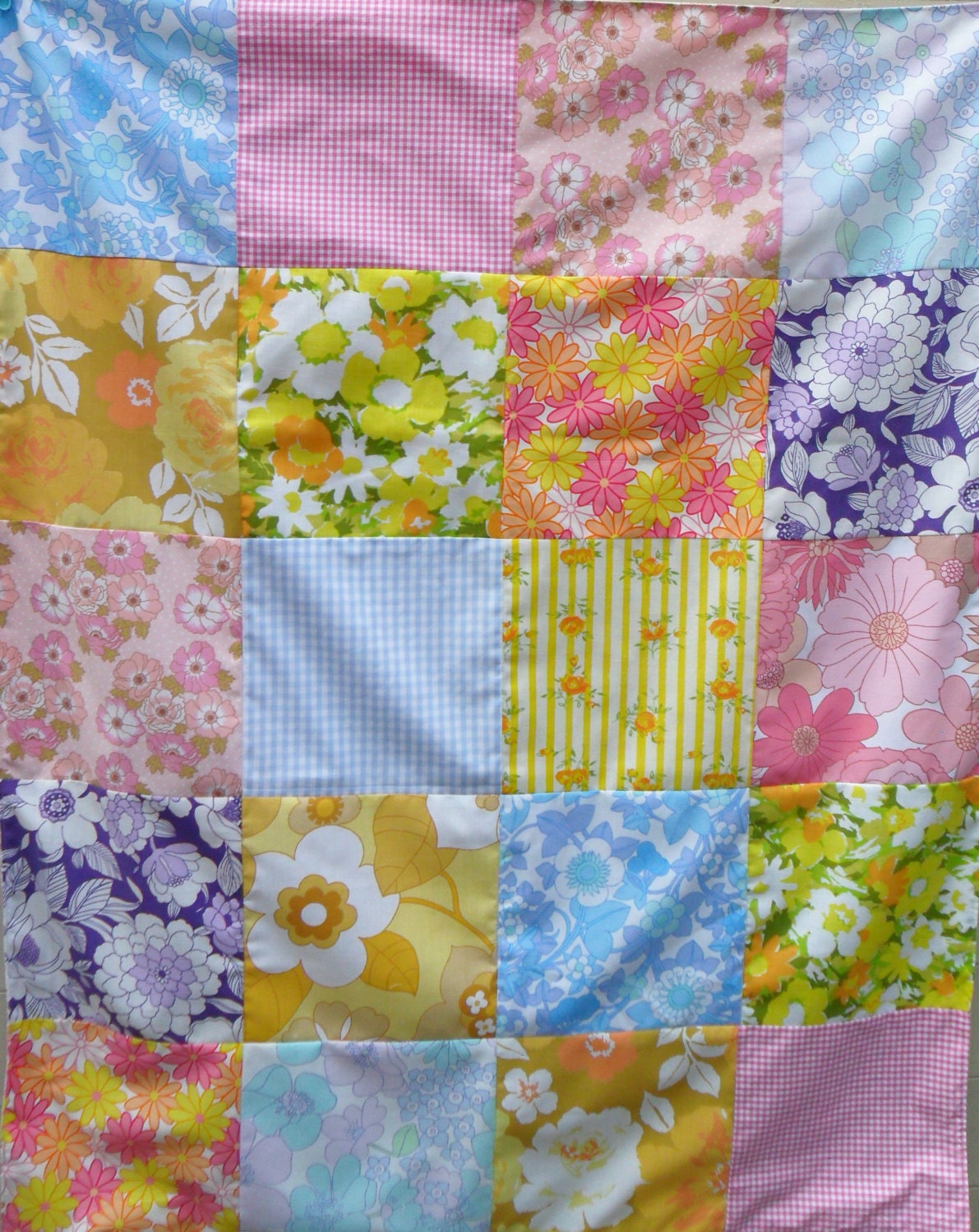 NEW Vintage Sheet Patchwork Blanket - Throw in Summer Bright Florals