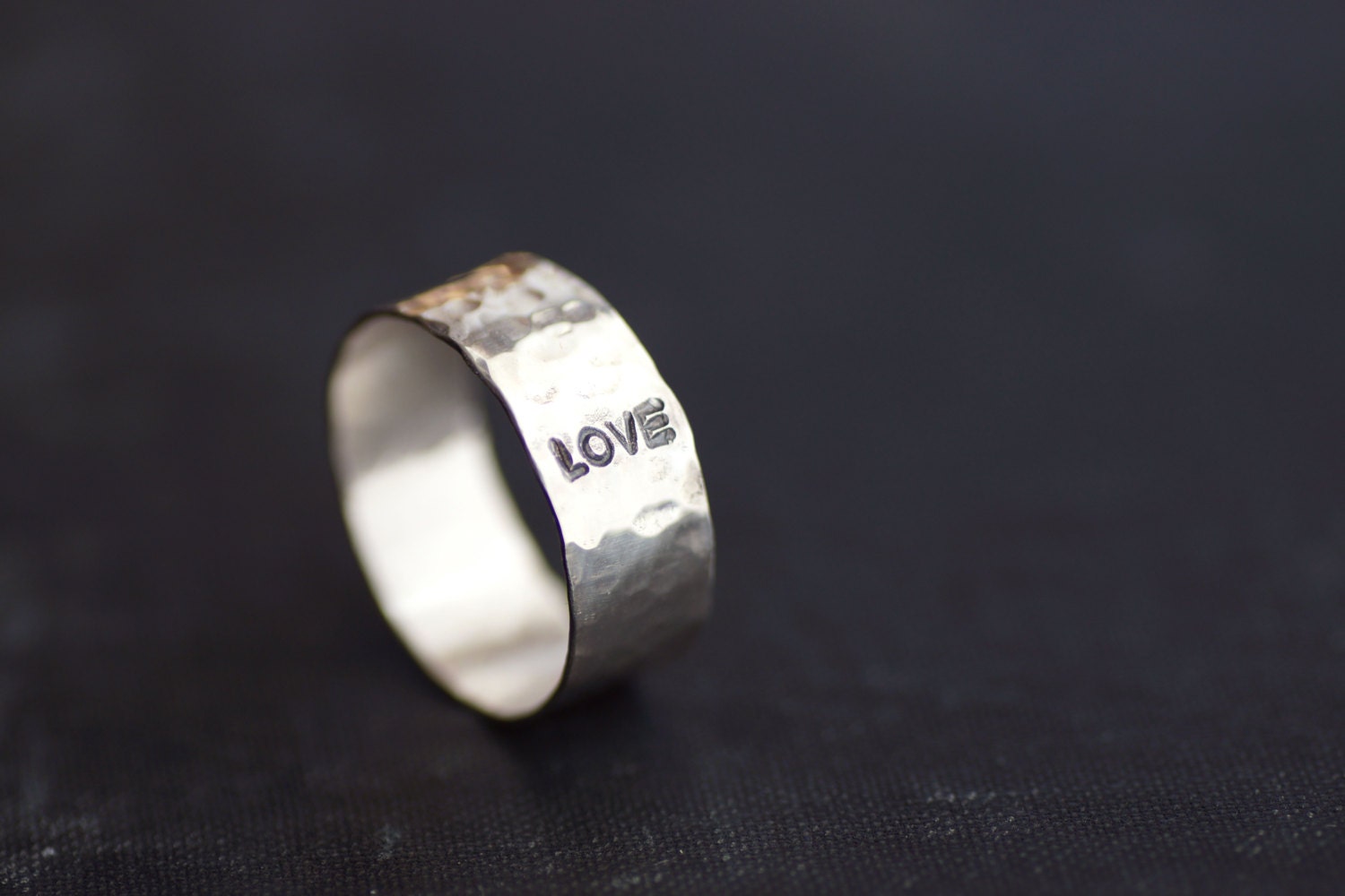 LOVE Ring - Stamped and Hammered Sterling Silver Band - Made to Order
