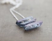 Purple Quartz Points Necklace on Sterling Silver - Long Chain - Swarovski Accent