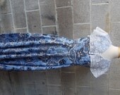 1970s Floor Length, Maxi dress, Blue and White Bandanna Print, Cotton, Size Medium