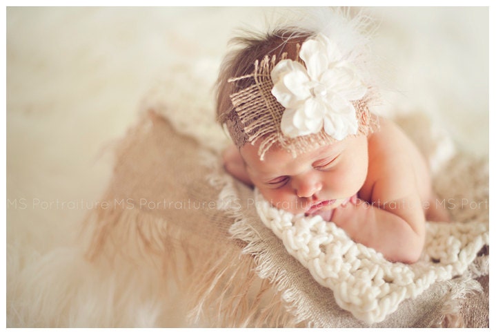 Vintage Inspired Baby Headband, Newborn Baby Girl Photo Prop.