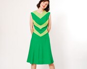 Vintage 1960s Dress - 60s Linen Dress - LimeLight Green