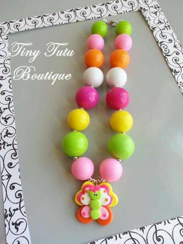 BRIGHT BUTTERFLY Chunky Necklace- Chunky bubblegum necklace, Girls chunky necklace, Gumball necklace, Chunky beaded necklace