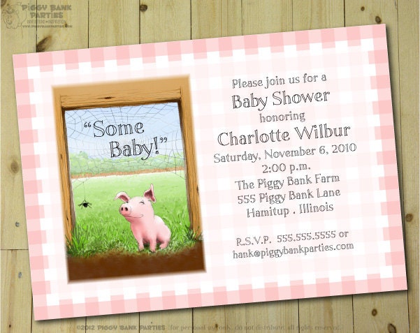 CHARLOTTE'S WEB Gingham Invitation - Personalized DIY Printable Farm Themed Invite Il_570xn