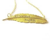 Wingardium Leviosa Feather Necklace - Harry Potter Quote Necklace - Handstamped Necklace Handstamped Jewelry Hand Stamped Necklace