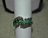 14k Emerald Ring Marquise Baguette Diamond Ribbon 4.1g