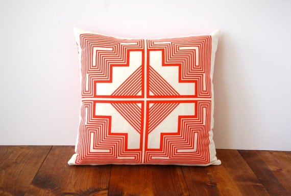 Native Quilt Pillow - Poppy / Tomato / Orange / Red - Screen Printed Organic Cotton