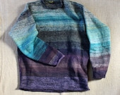 Ombre Crewneck Sweater L Mens (XL Womens) Casual and Unique, Knit with Cotton and Kid Mohair - Deep Blue Sea