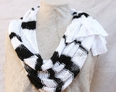 Chainmail Infinity Scarf, Zebra Black and White Cotton Rayon with Ruffle